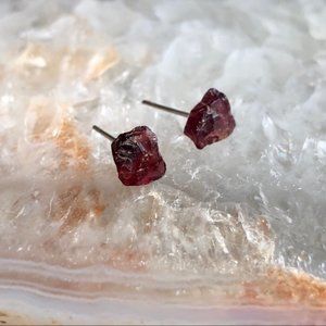 Gorgeous Raw Garnet Crystal Boho Stud Earrings